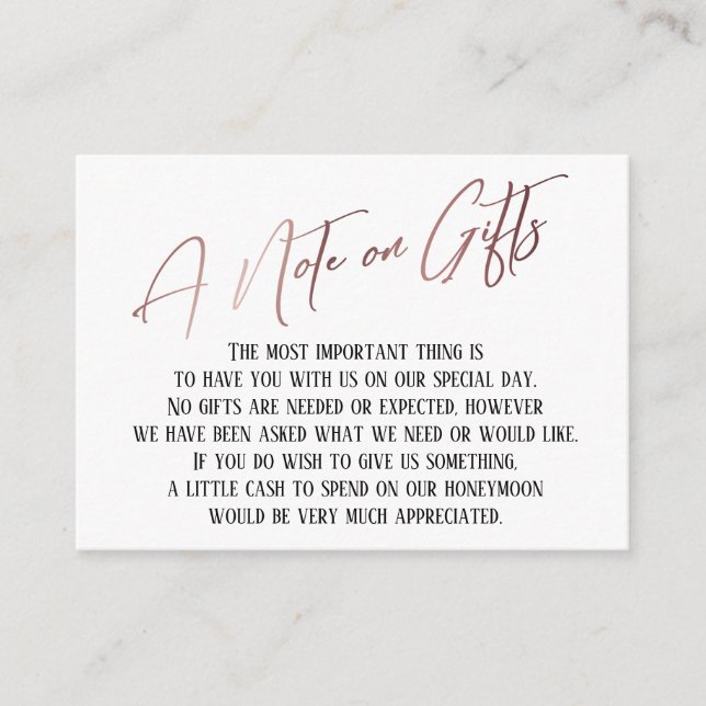 Carte D'accompagnement Une note sur les cadeaux Rose Mariage d'écriture m (Devant)