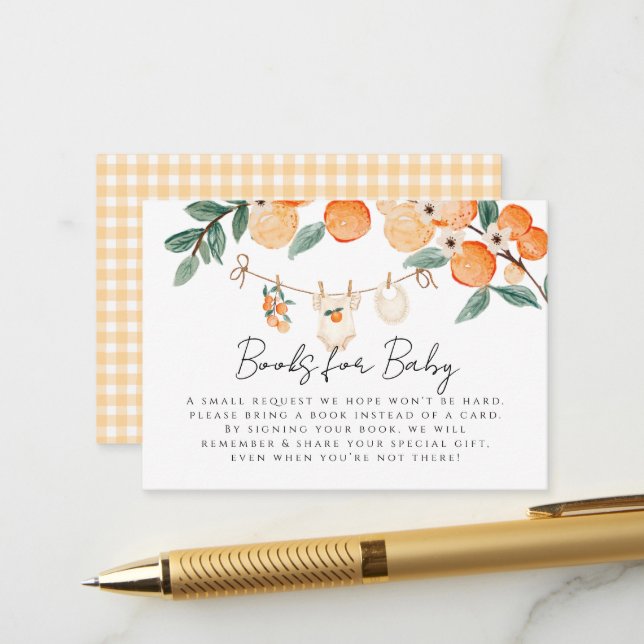 Carte D'accompagnement Une Petite Cutie Orange Livres Citrus Pour Bébé (Devant/Arrière en situation)