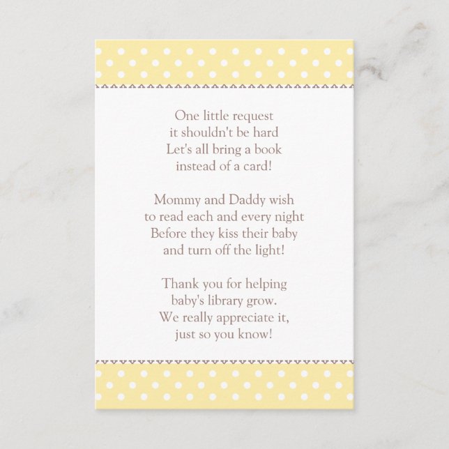 Carte D'accompagnement Une Petite Demande Livre De Baby shower Jaune (Devant)