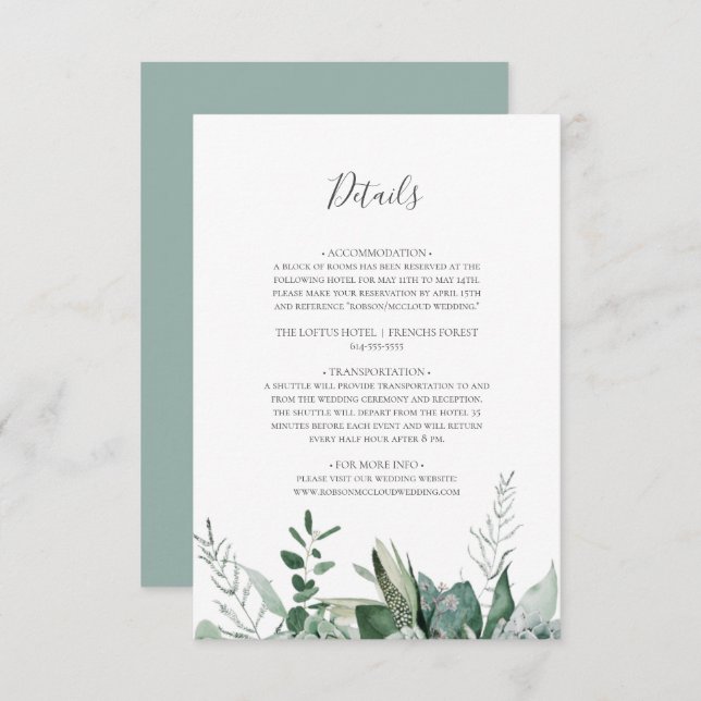 Carte D'accompagnement Une verdure succulente | Détails de l'écran vert (Devant / Derrière)