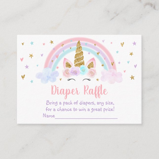 Carte D'accompagnement Unicorn Rainbow Rose Gold Baby Diaper Raffle (Devant)