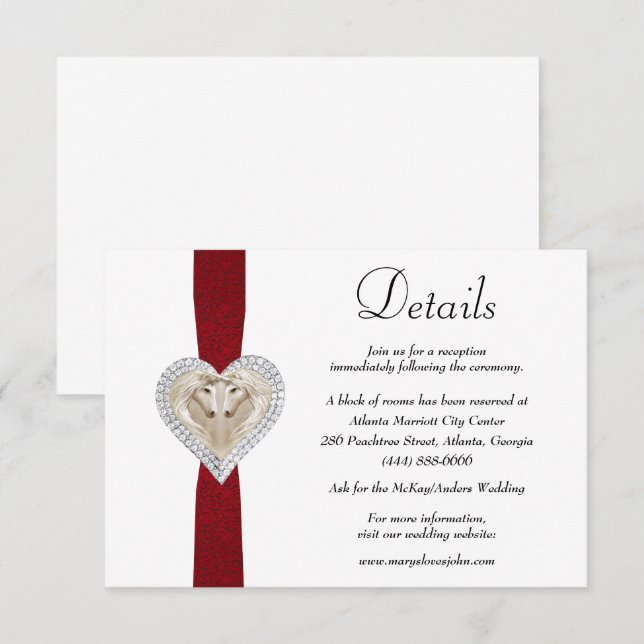 Carte D'accompagnement Unicorn Red Lace Détails du Mariage (Devant / Derrière)