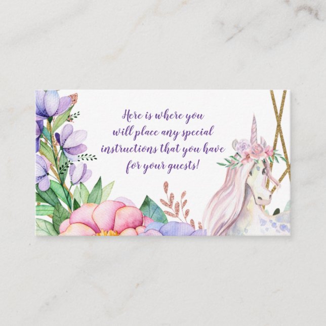 Carte D'accompagnement Unicorn rose violet floral (Devant)