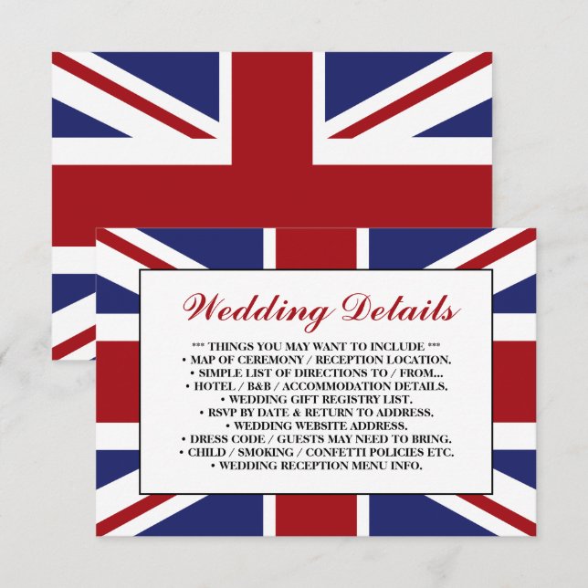 Carte D'accompagnement Union Jack Flag British Mariage Detail (Devant / Derrière)