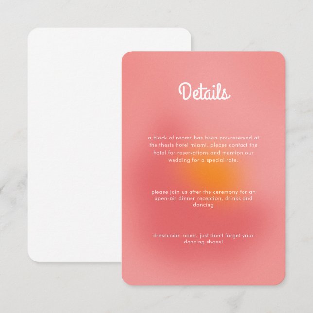 Carte D'accompagnement Unique couleur dégradé Ombre rose orange Mariage (Devant / Derrière)
