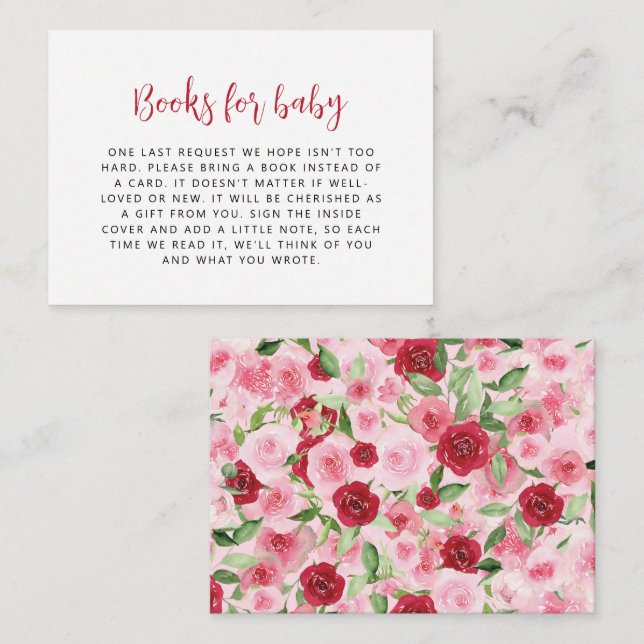 Carte D'accompagnement Valentine's Day Pink Floral Livres pour bébé (Devant / Derrière)