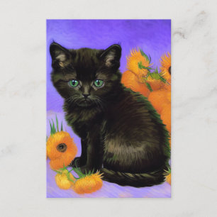 Carte D'accompagnement Van Gogh Chat Chaton Noir avec Tournesols