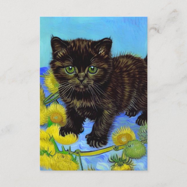 Carte D'accompagnement Van Gogh Style Chat avec tournesol (Devant)