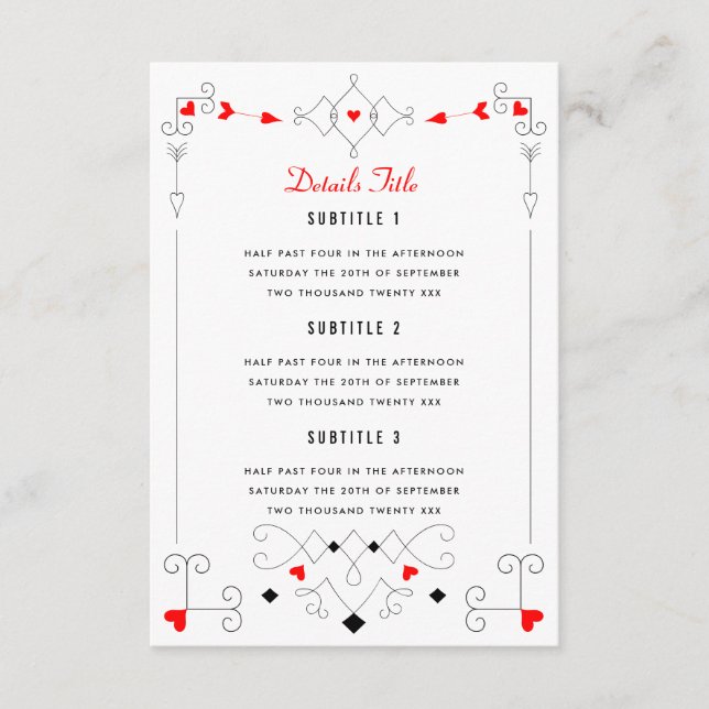 Carte D'accompagnement Vegas Cupid's Hearts Diamonds Détails du Mariage (Devant)