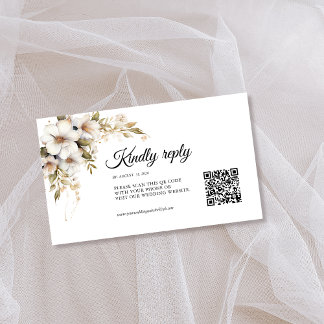 Carte D'accompagnement Végétal Floral Blanc code QR