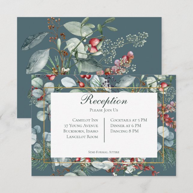 Carte D'accompagnement Végétation de Noël d'hiver Réception Turquoise (Devant / Derrière)