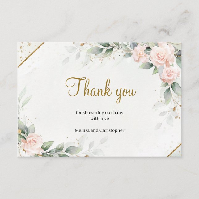 Carte D'accompagnement Végétation florale rose pâle Merci or Faux (Devant)