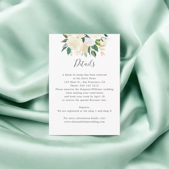Carte D'accompagnement Verdure Aquarelle blanche Floral Mariage Détails (Créateur téléchargé)