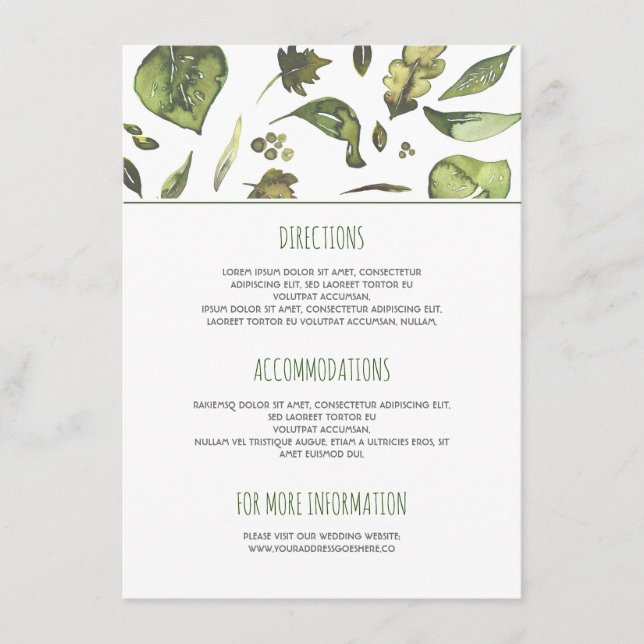 Carte D'accompagnement Verdure Aquarelle Feuille Détails Mariage (Devant)