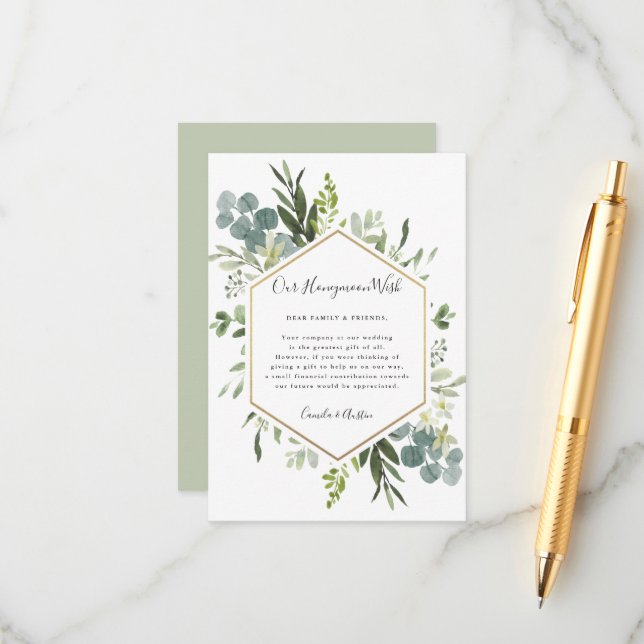 Carte D'accompagnement Verdure Aquarelle Mariage Voyage de lune de miel (Devant/Arrière en situation)