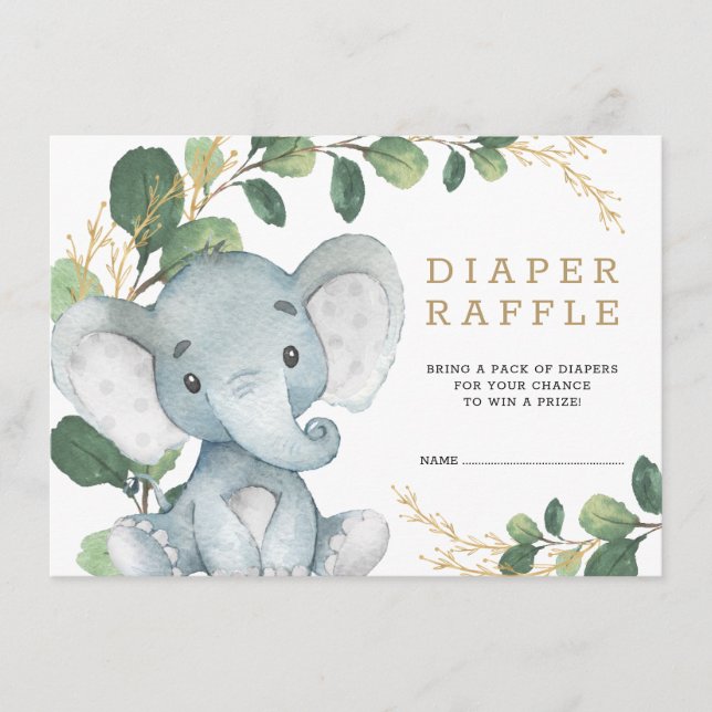 Carte D'accompagnement Verdure douce Bébé d'or Eléphant Raffle de couche (Devant)