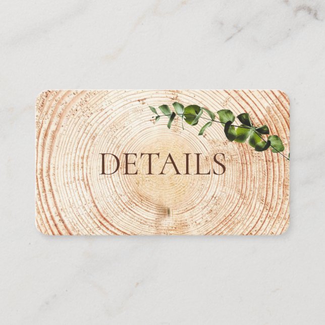 Carte D'accompagnement Verdure feuille coupe bois tranche Mariage Détails (Devant)
