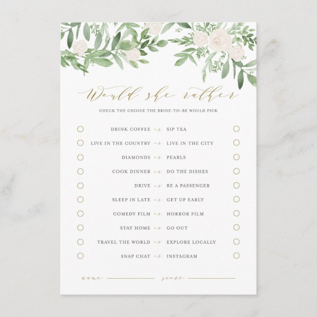 Carte D'accompagnement Verdure & Fleurs Blanches Voudrait-Elle Plutôt Jou (Devant)