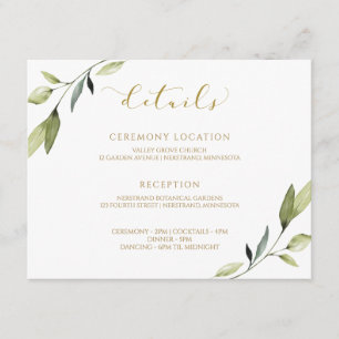 Carte D'accompagnement Verdure Mariage or Botanique Aquarelle Élégante