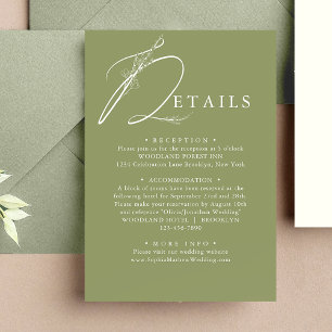 Carte D'accompagnement Verdure minimale Moss Green Floral Détails Mariage