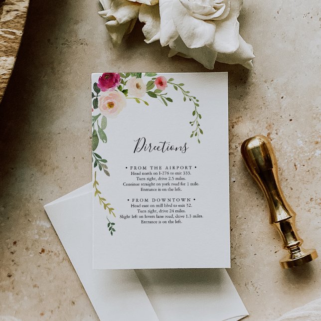 Carte D'accompagnement Verdure Rose Blush Floral Mariage Directions (Créateur téléchargé)