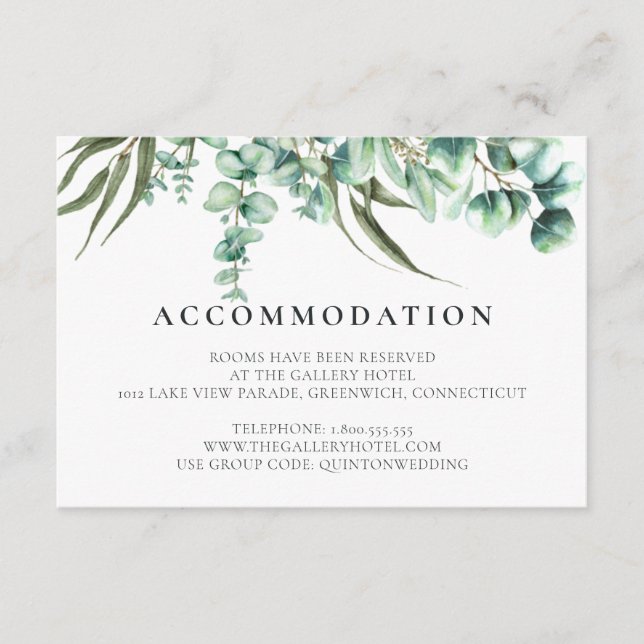 Carte D'accompagnement Verdure rustique Eucalyptus Watercolor Hotel (Devant)