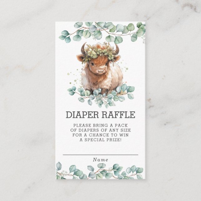 Carte D'accompagnement Verdure rustique Highland Cow Baby Diaper Raffle (Devant)