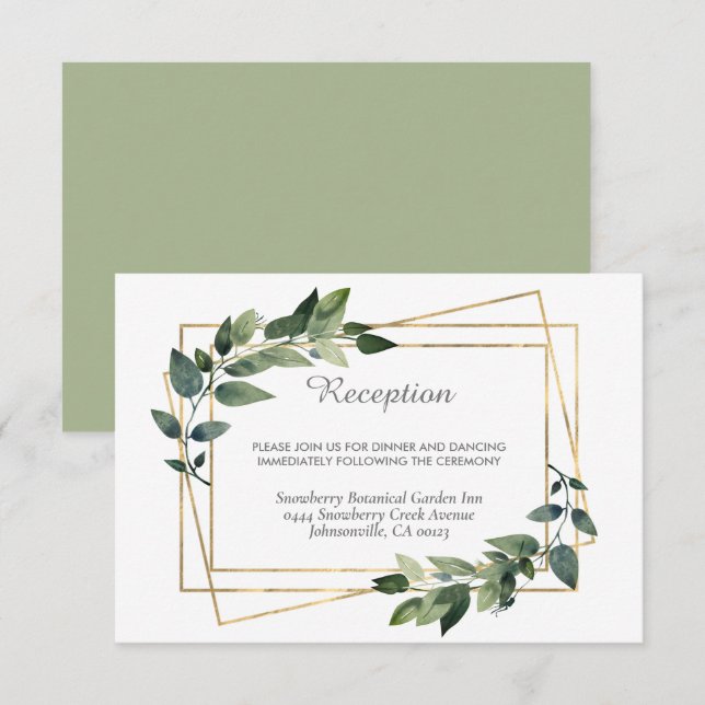 Carte D'accompagnement Verdure vert et or Géométrique Mariage rustique (Devant / Derrière)