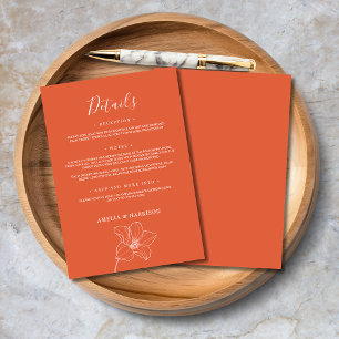 Carte D'accompagnement Verona Sunset Elegant Orange Floral Mariage Détail