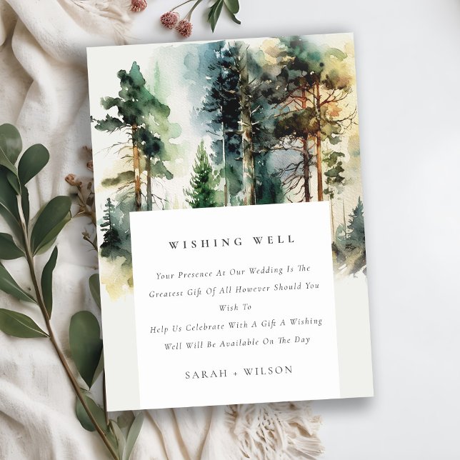 Carte D'accompagnement Vert Bleu Forêt de bois Wishing bien Mariage (Créateur téléchargé)