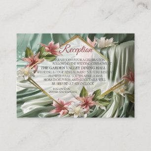 Carte D'accompagnement Vert, Crème, Draps De Soie Et Fleurs De Pinkish