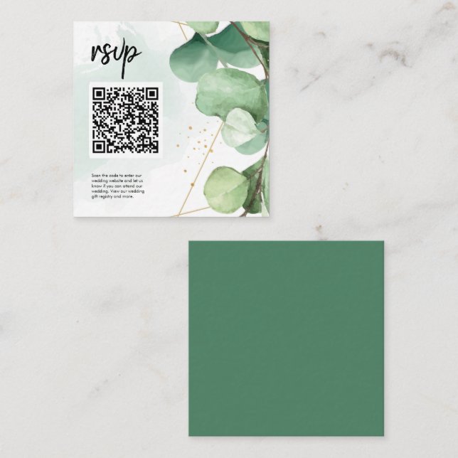 Carte D'accompagnement Vert Élégant Moderne Simple QR Code Mariage RSVP (Devant / Derrière)