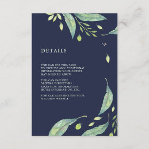 Carte D'accompagnement Vert feuilles   Mariage bleu foncé Informations su