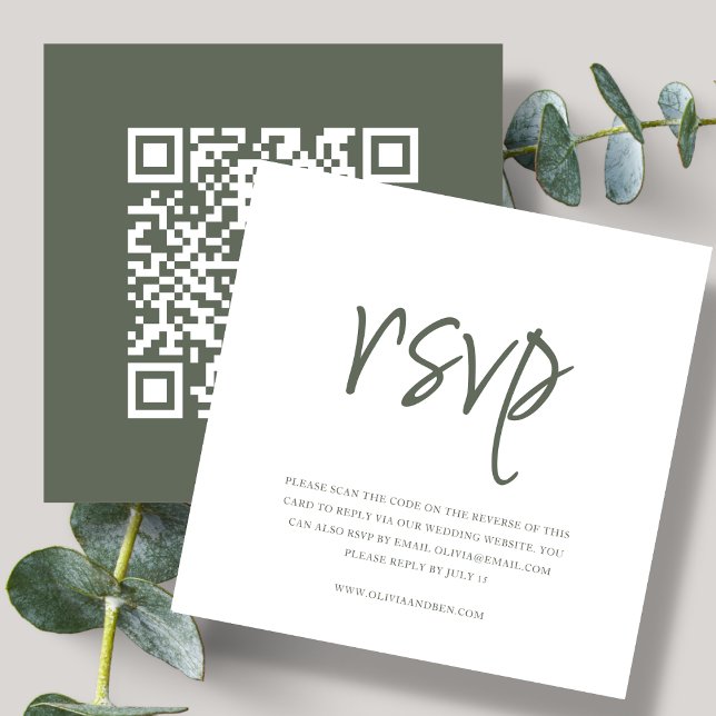 Carte D'accompagnement Vert forêt | Code QR | RSVP mariage (Créateur téléchargé)
