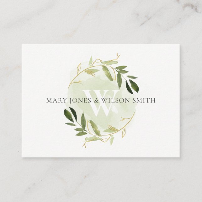 CARTE D'ACCOMPAGNEMENT VERT GOLD FOLIAGE WREATH MARIAGE SOUHAITER BIEN (Devant)