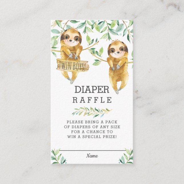 Carte D'accompagnement Vert mignonne Sloth Twin Baby shower Déchets Raffl (Devant)