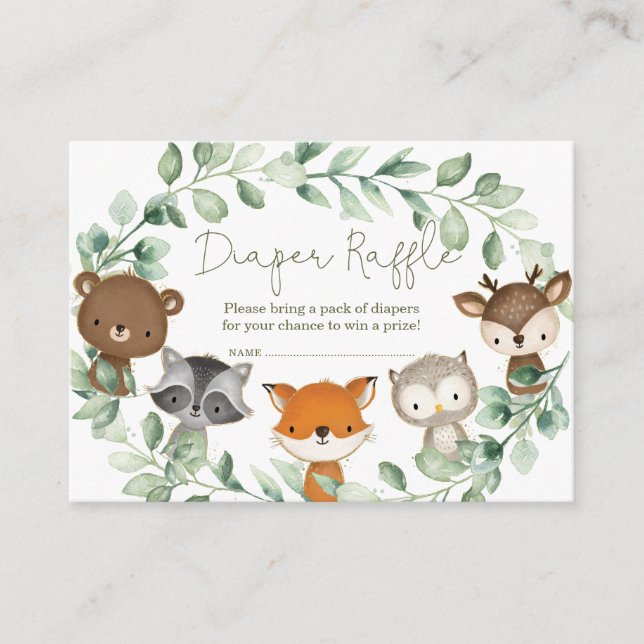 Carte D'accompagnement Vert moderne Bois Animaux Repas de couches Raffle (Devant)