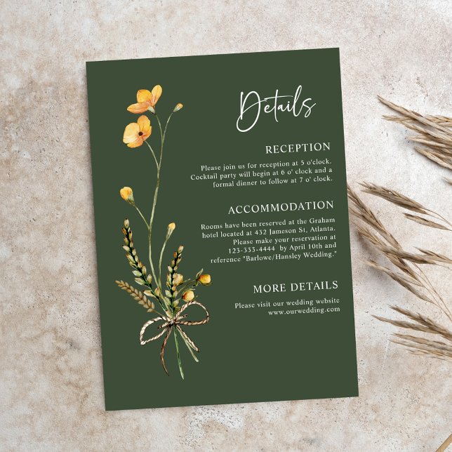 Carte D'accompagnement Vert moderne Rustique Botanique Élégant Mariage Bo (Green Modern Rustic Botanical Elegant Boho Wedding Enclosure Card)