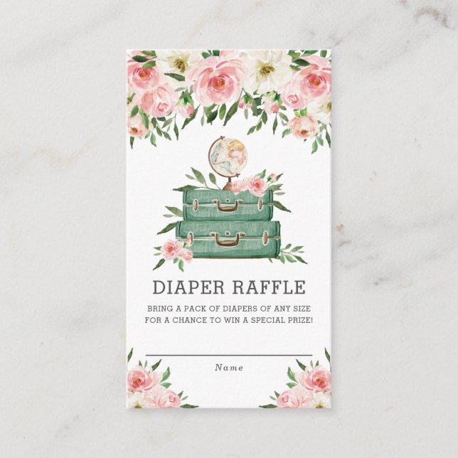 Carte D'accompagnement Vert rose Floral Aventure Baby Diaper Raffle (Devant)