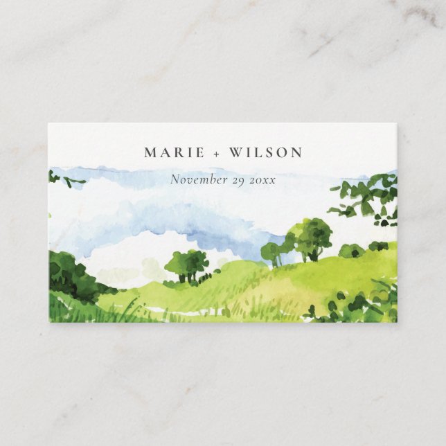 Carte D'accompagnement Verte Aquarelle Campagne Hills Mariage Bienvenue (Devant)