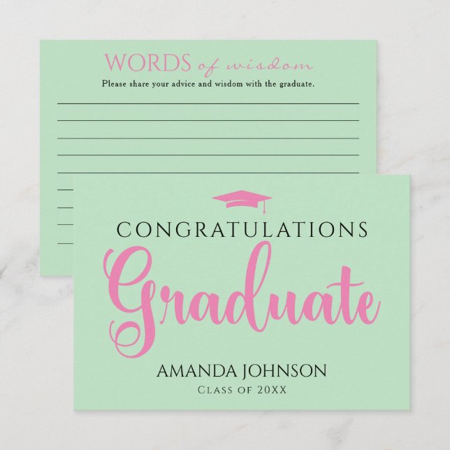 Carte D'accompagnement Verte rose Graduate Words of Wisdom Graduation (Devant / Derrière)