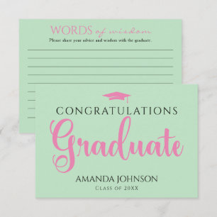 Carte D'accompagnement Verte rose Graduate Words of Wisdom Graduation
