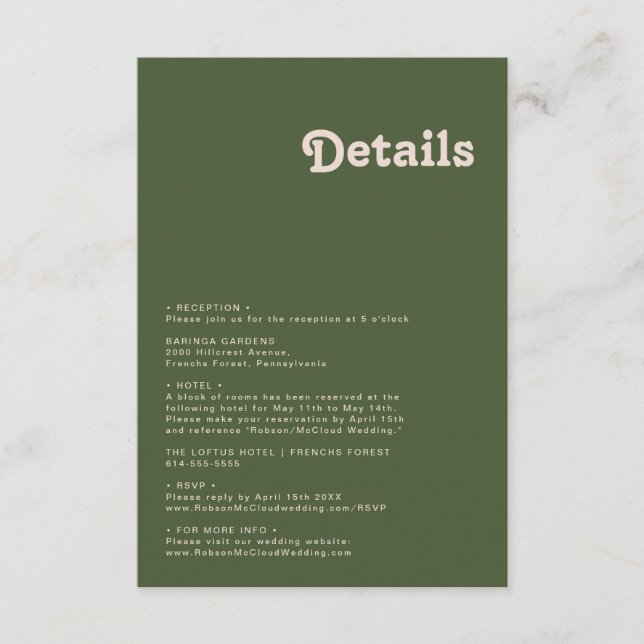 Carte D'accompagnement Vibes rétro simples | Détails sur le vert olive (Devant)
