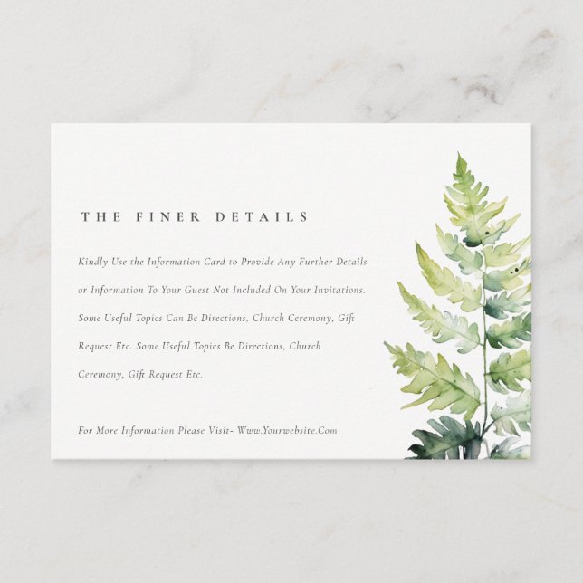 Carte D'accompagnement Vibrant Green Fern Foliage Détail du Mariage (Devant)
