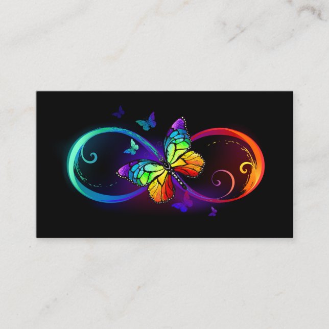 Carte D'accompagnement Vibrant infinity with rainbow butterfly on black (Devant)