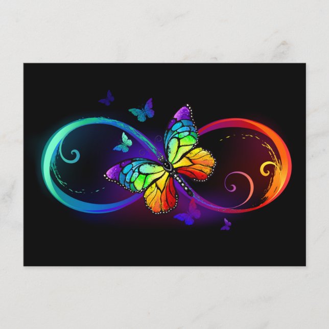 Carte D'accompagnement Vibrant infinity with rainbow butterfly on black (Devant)