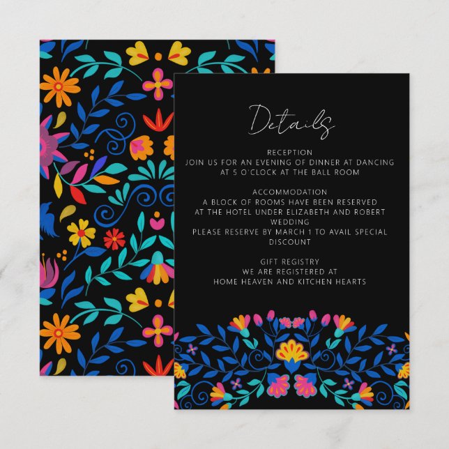 Carte D'accompagnement Vibrant mexicain Floral Fiesta Mariage (Devant / Derrière)