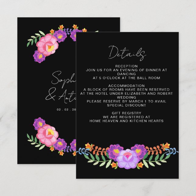 Carte D'accompagnement Vibrant Mexican Floral Fiesta Wedding (Devant / Derrière)