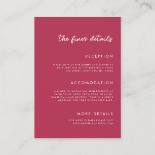 Carte D'accompagnement Vibrant Viva Magenta Fuchsia Détails Mariage