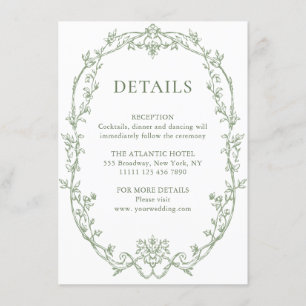 Carte D'accompagnement Victorian Ornate Floral Sage Green Détails du Mari